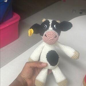 Hand Crafted Black and White Stuffed Cow Toy
